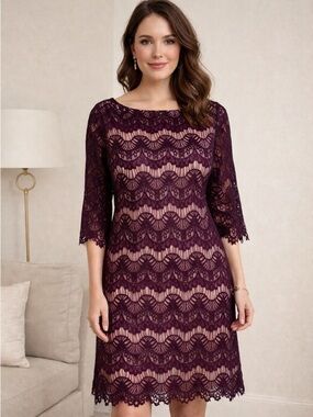 J. Howard Plum Lace Dress Size 12 Elegant Romantic Coquette Cocktail Party